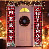 Aperturee - Red Black Buffalo Plaid Christmas Door Banner Sign