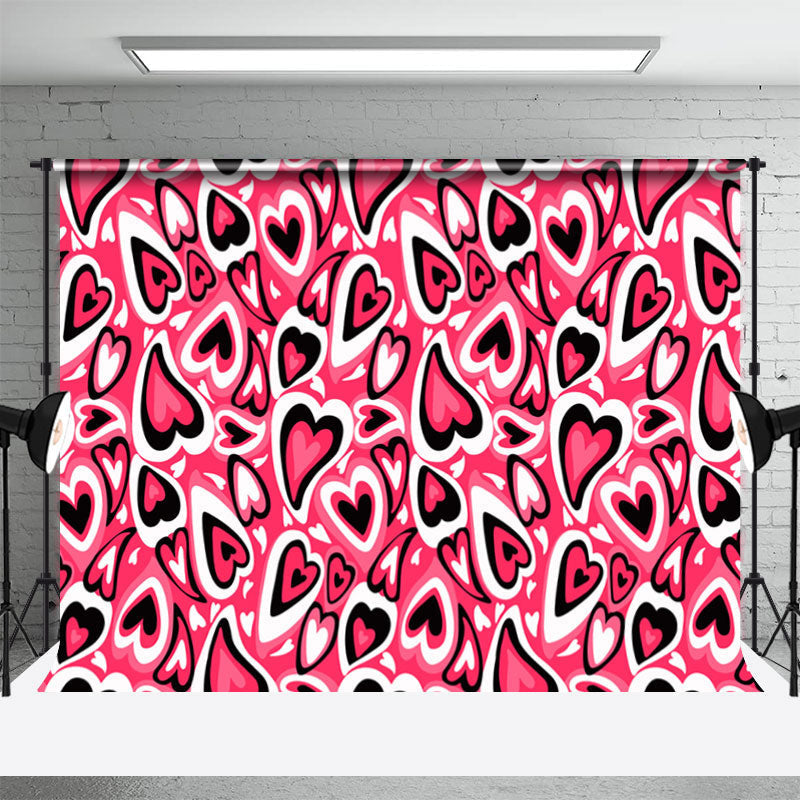 Aperturee - Red Black Hearts Shaped Valentines Day Backdrop