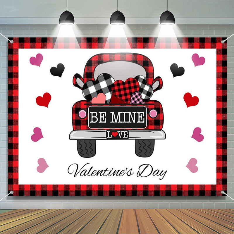 Aperturee - Red Black Plaid Heart Car Valentines Day Backdrop