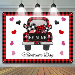 Aperturee - Red Black Plaid Heart Car Valentines Day Backdrop