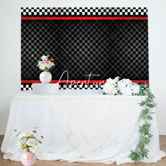 Aperturee - Red Black Plaid Racing Theme Party Backdrop