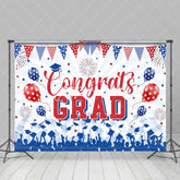 Aperturee - Red Blue Congrats Balloon Sparkle Graduation Backdrop