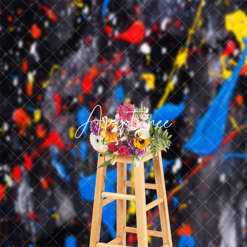 Aperturee - Red Blue Splash Ink Graffiti Wall Photo Backdrop