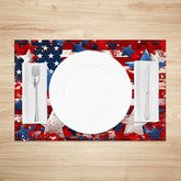 Aperturee - Red Blue Stars American Flag Set Of 4 Placemats