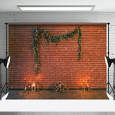 Aperturee - Red Brick Wall Candle Flower Leaf Wedding Backdrop
