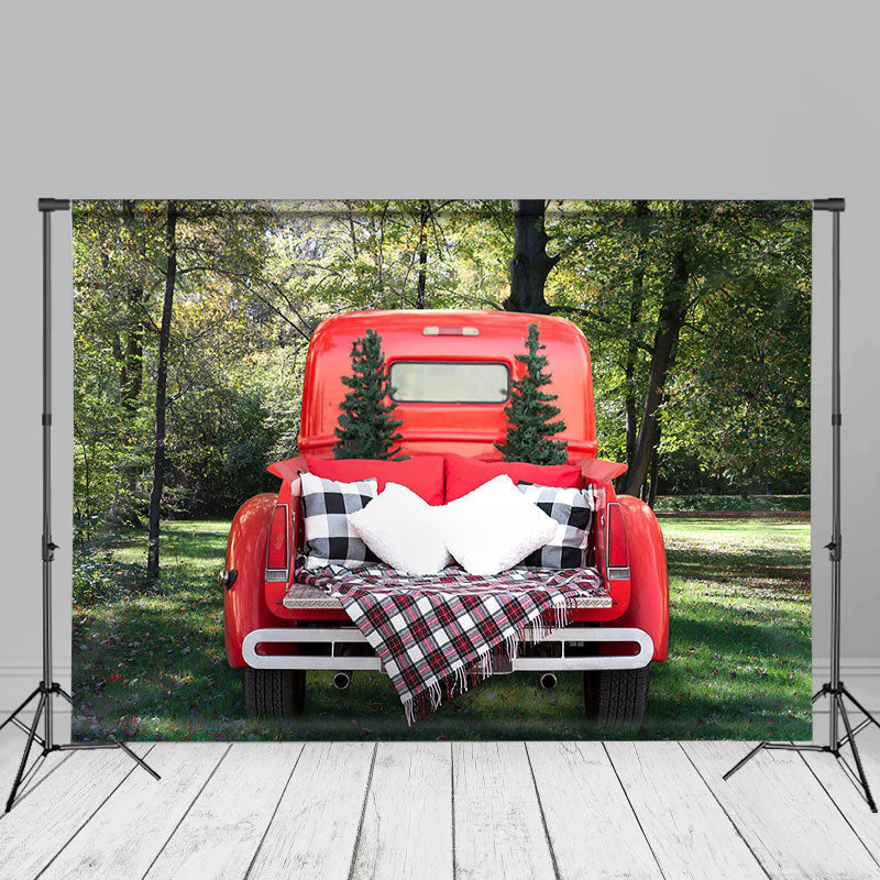Aperturee - Red Car Sofa Forest Spring Photo Booth Backdrop