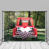Aperturee - Red Car Sofa Forest Spring Photo Booth Backdrop
