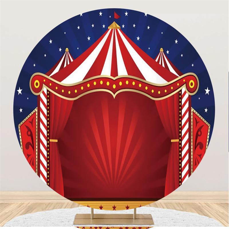 Aperturee Red Carpet Circus Stage With Blue Sky Circle Backdrop