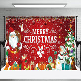 Aperturee - Red Christmas Tree Santa Gifts Snowman Xmas Backdrop