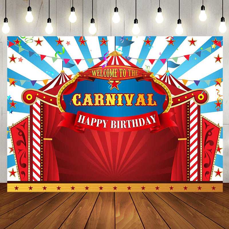 Aperturee - Red Circus Flag Stars Carnival Birthday Backdrop