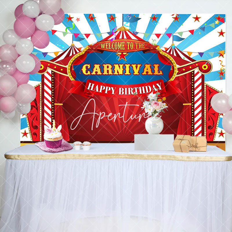 Aperturee - Red Circus Flag Stars Carnival Birthday Backdrop