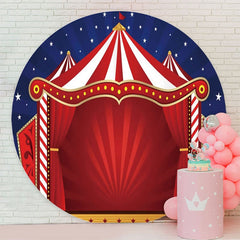 Aperturee - Red Curtain And Blue Sky Round Birthday Party Backdrop