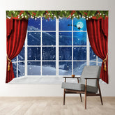 Aperturee - Red Curtain Blue Eve Snow Sled Christmas Backdrop