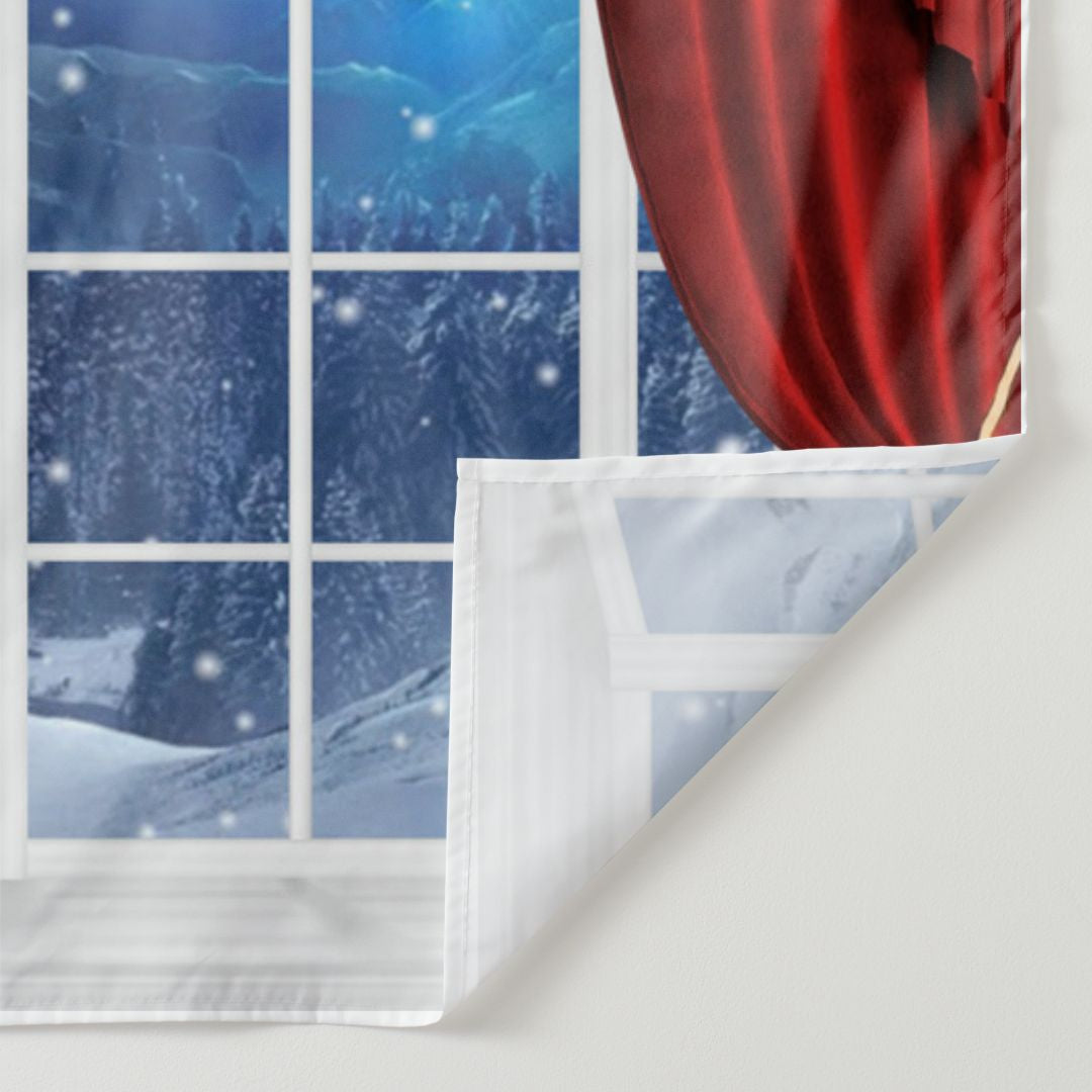 Aperturee - Red Curtain Blue Eve Snow Sled Christmas Backdrop