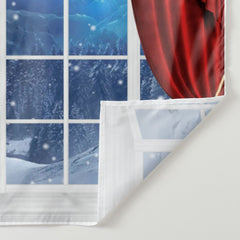 Aperturee - Red Curtain Blue Eve Snow Sled Christmas Backdrop