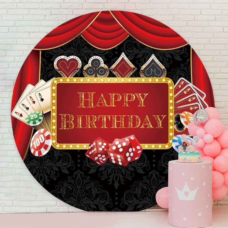 Aperturee - Red Curtain Card Round Happy Birthday Backdrop