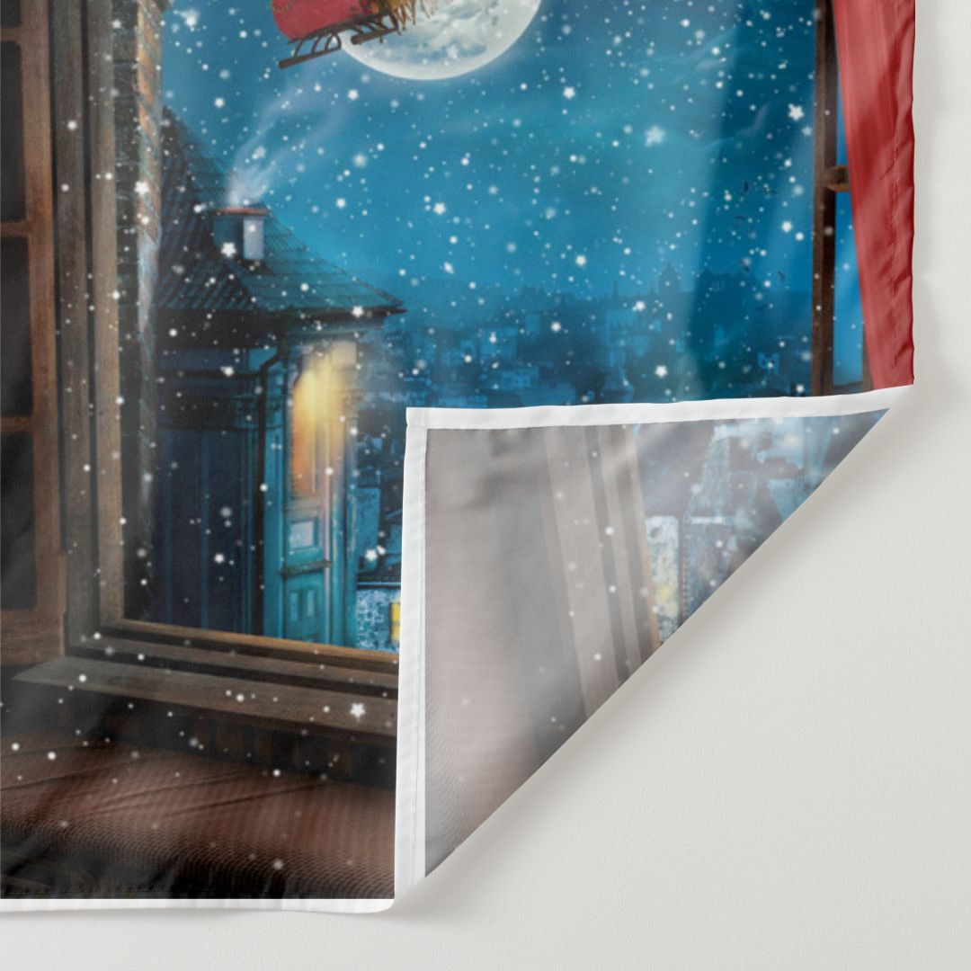 Aperturee - Red Curtain Santa Sled Moon Eve Christmas Backdrop
