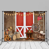 Aperturee - Red Door Wooden Wall Cowboy Spring Photo Backdrop
