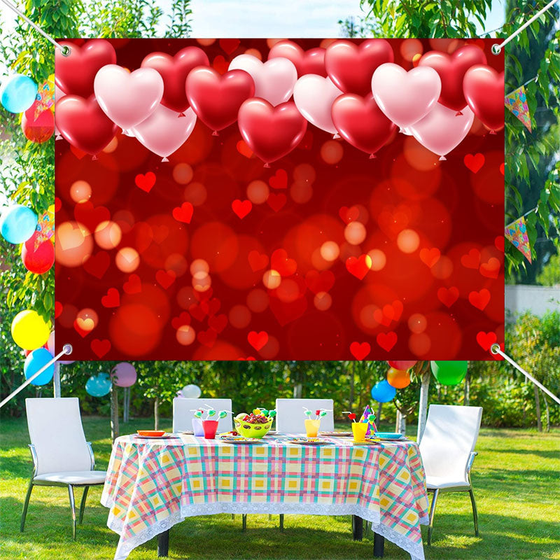Aperturee - Red Dots Heart Balloon Bokeh Valentines Day Backdrop