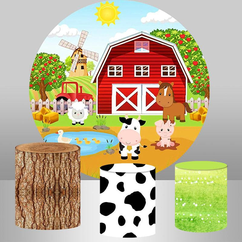 Aperturee Red Farm Round Backdrop For Kids Happy Birthday