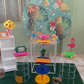 Aperturee - Red Floral And Pineapple Round Summer Birthday Backdrop