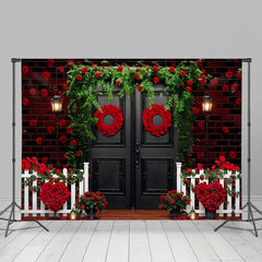 Aperturee - Red Floral Brick Wall Plant Valentines Day Backdrop