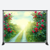 Aperturee - Red Flowers Green Grass Field Path Spring Backdrop