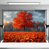 Aperturee - Red Fluttering Maple Leaves Trees Autumn Backdrop