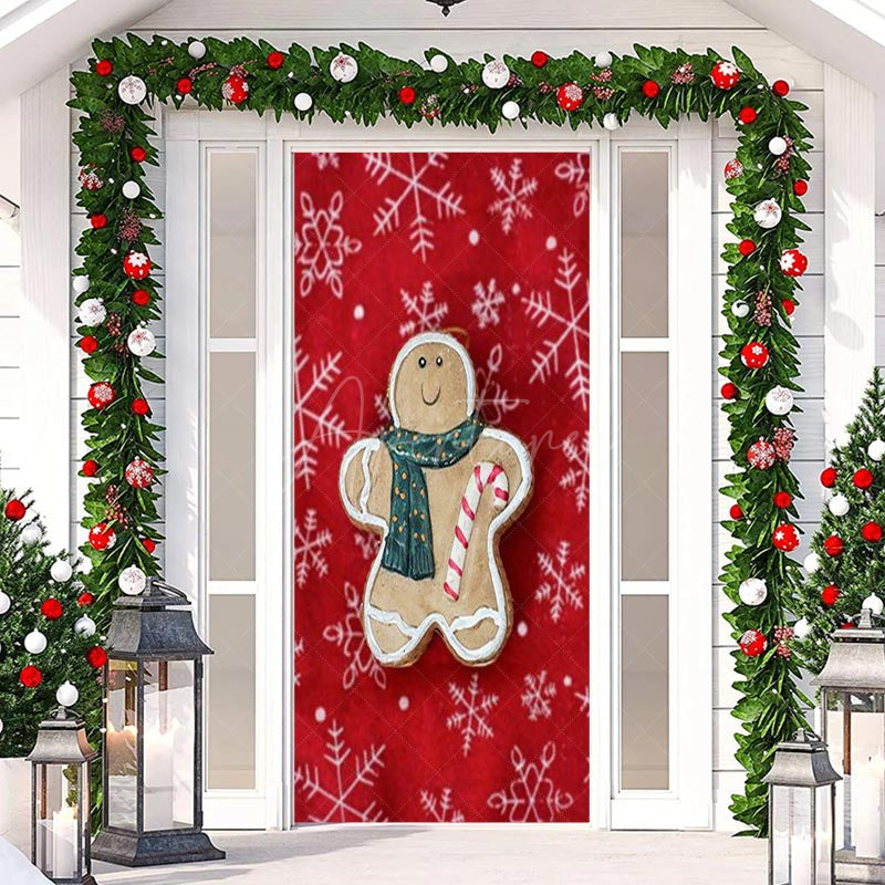 Aperturee - Red Gingerbread Snowflake Merry Christmas Door Cover