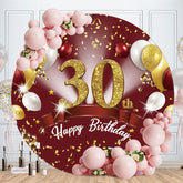 Aperturee - Red Gold Glitter Balloon Round 30Th Birthday Backdrop