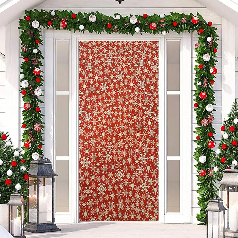 Aperturee - Red Gold Snowflake Simple Merry Christmas Door Cover