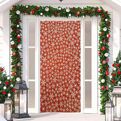Aperturee - Red Gold Snowflake Simple Merry Christmas Door Cover
