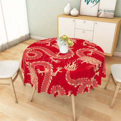Aperturee - Red Golden Dragon Repeat Festive Round Tablecloth