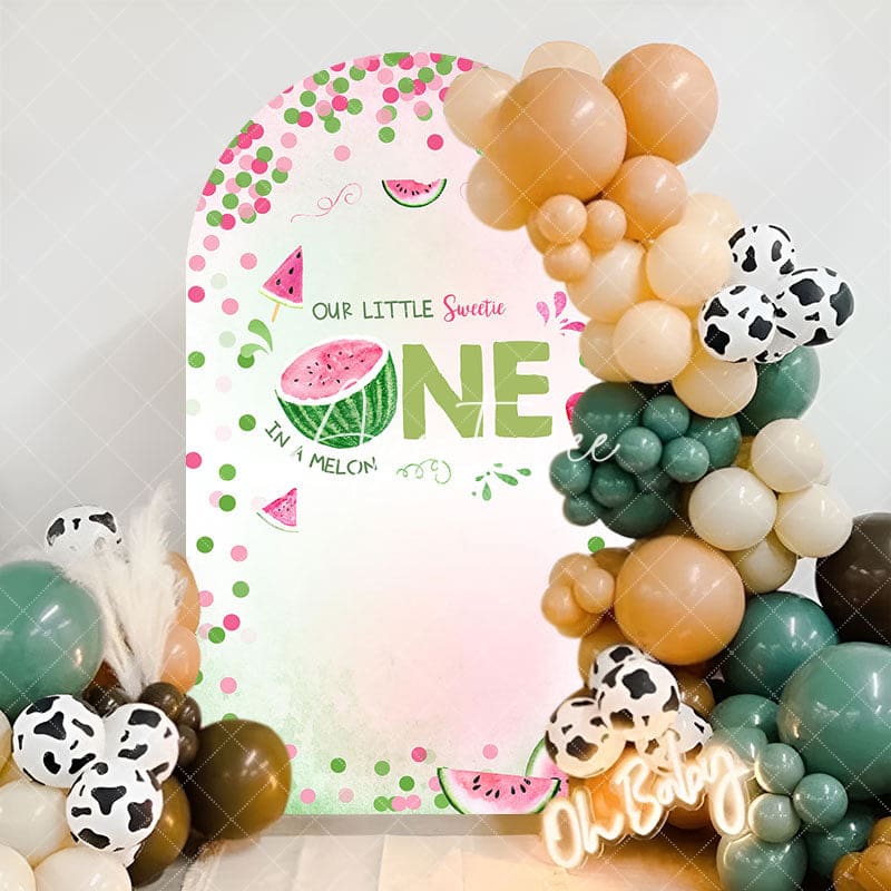 Aperturee - Red Green Dots Watermelon 1st Birthday Arch Backdrop