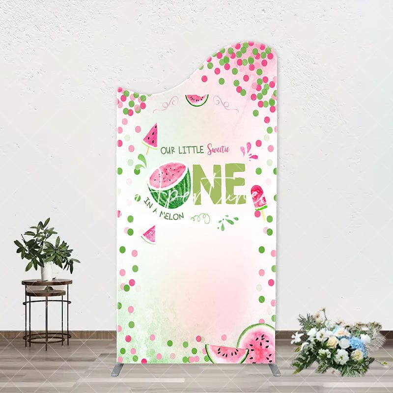 Aperturee - Red Green Dots Watermelon 1st Birthday Arch Backdrop
