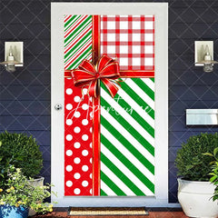 Aperturee - Red Green Stripe Gifts Bow Tie Christmas Door Cover
