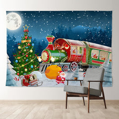Aperturee - Red Green Train Santa Snowy Eve Christmas Backdrop
