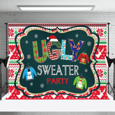 Aperturee - Red Green Ugly Sweater Party Kids Christmas Backdrop