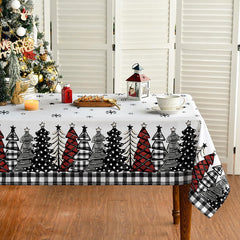 Aperturee - Red Grey Christmas Cedar Forest Snowflake Tablecloth
