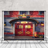 Aperturee - Red Grey Fire Station Door Cake Smash Photo Backdrop