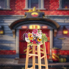 Aperturee - Red Grey Fire Station Door Cake Smash Photo Backdrop