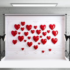 Aperturee - Red Heart White Wall Simple Valentines Day Backdrop