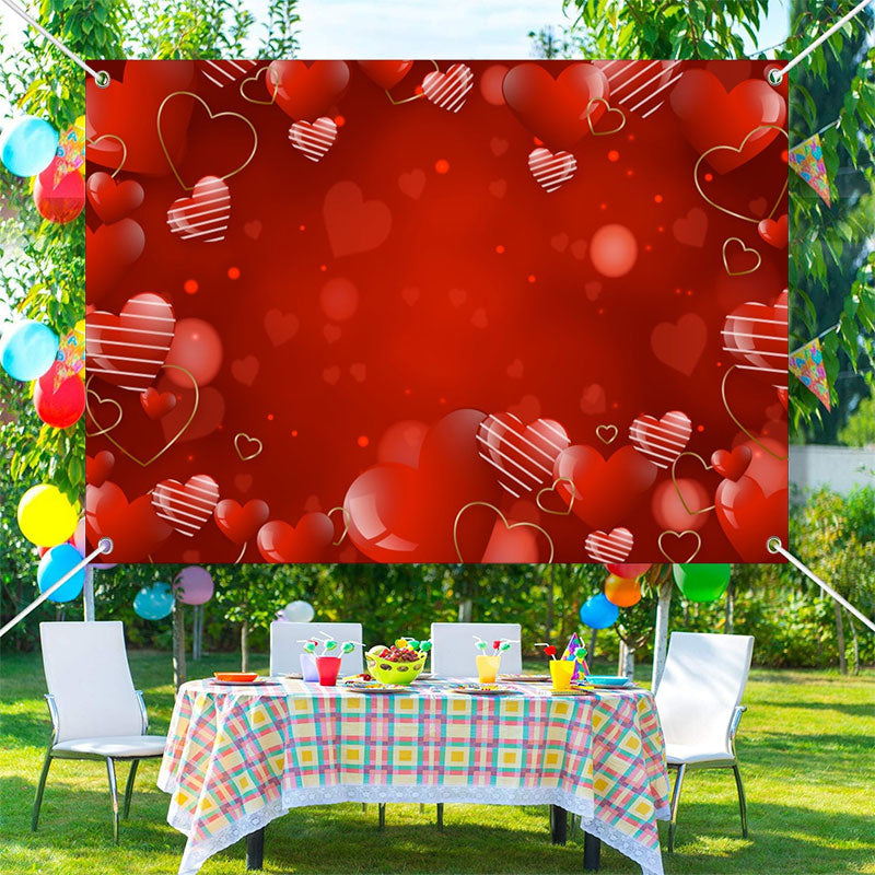 Aperturee - Red Hearts White Lines Bokeh Valentines Day Backdrop