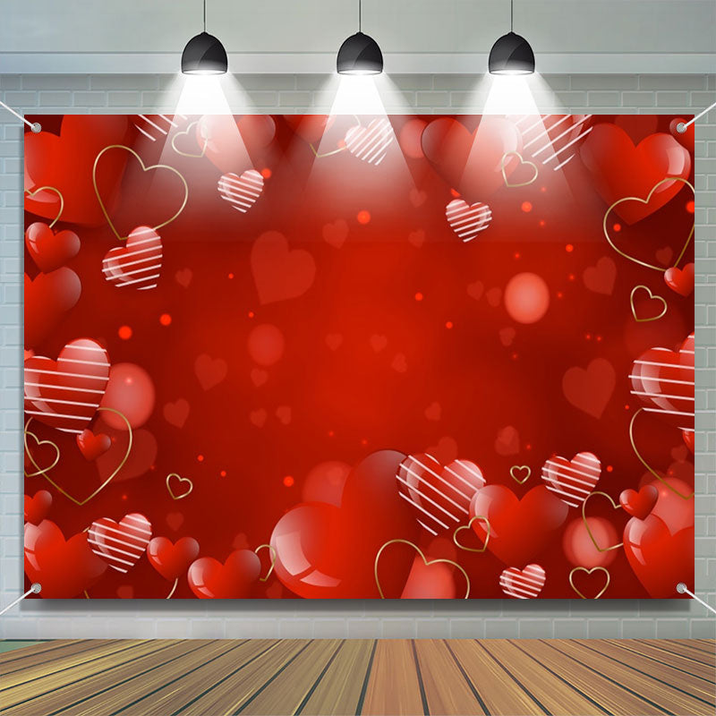 Aperturee - Red Hearts White Lines Bokeh Valentines Day Backdrop