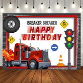 Aperturee - Red Heavy Duty Truck Traffic Happy Birthday Backdrop