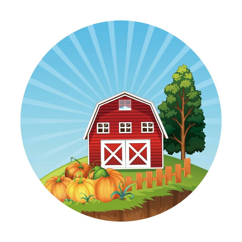Aperturee - Red House And Pumpking Round Birthday Backdrop