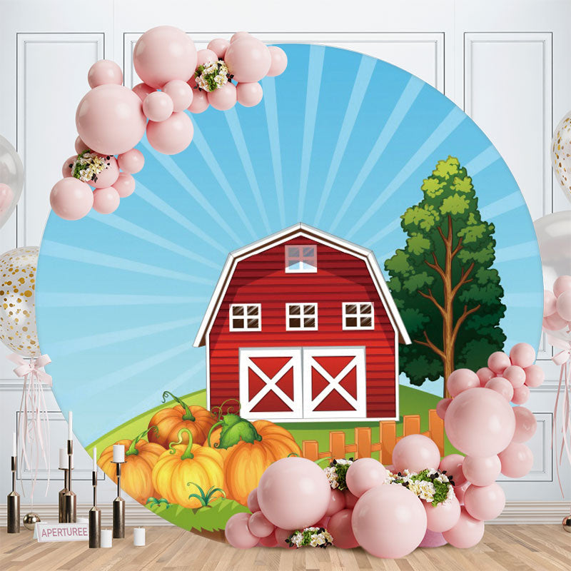 Aperturee - Red House And Pumpking Round Birthday Backdrop