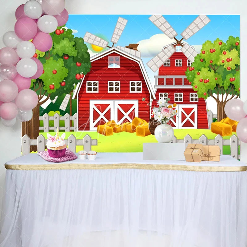Aperturee - Red House Farm Apple Trees Grass Birthday Backdrop