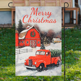 Aperturee - Red House Truck Snowy Merry Christmas Garden Flag