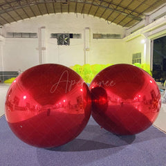 Aperturee - Red Inflatable Shiny Ball Pvc Mirror Party Balloon